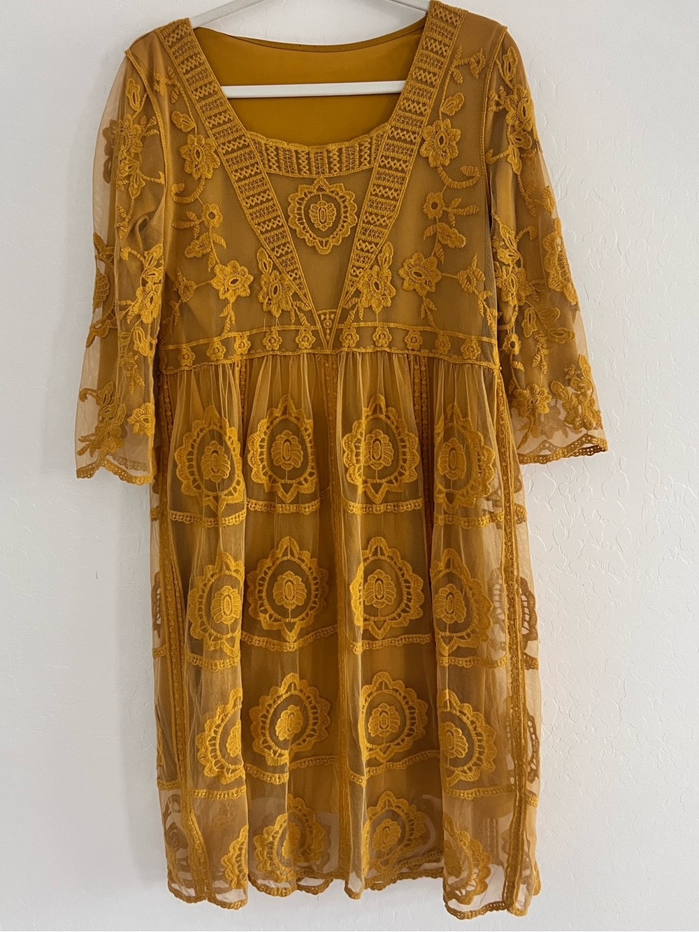 Downeast Embroidered Lace Mini Boho Dress